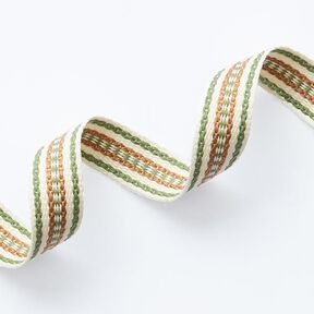 Ruban tissé Ethno [ 15 mm ] – écru/vert, 