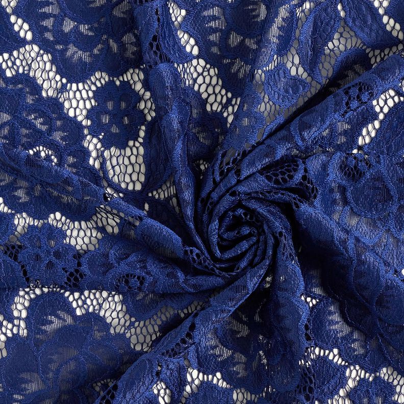 Dentelle élastique Fleurs et feuilles – bleu marine,  image number 4