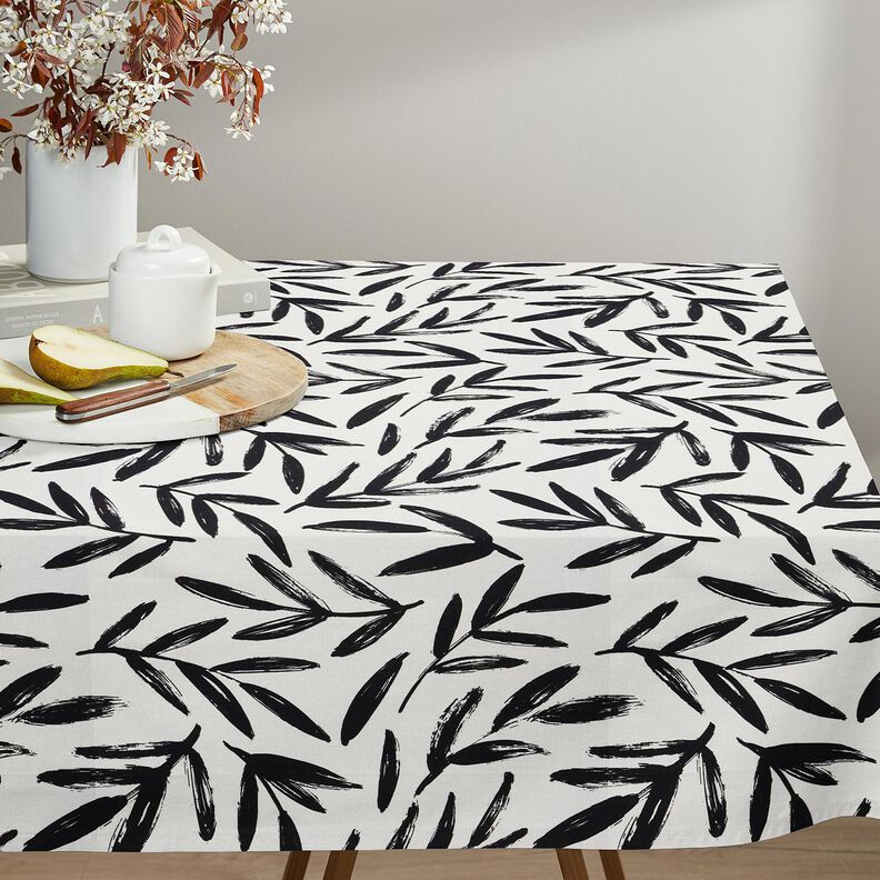 Tissu de décoration Semi-panama Feuilles minimalistes – noir/ivoire,  image number 7