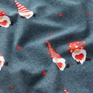 Jersey coton Lutins de Noël avec cœurs – bleu jean/rouge feu, 