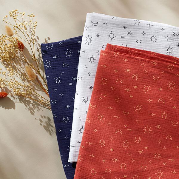 GOTS Tissu double gaze de coton Soleil, lune et étoiles | Tula – blanc, image number 5