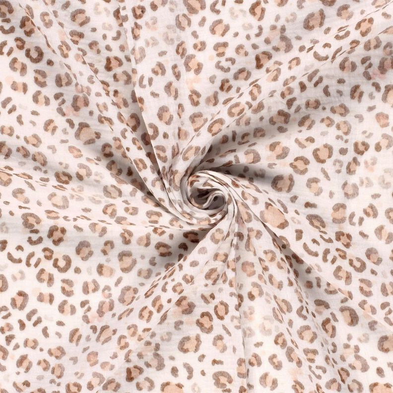 Tissu double gaze de coton Motif léopard aquarelle Impression numérique – ivoire,  image number 3
