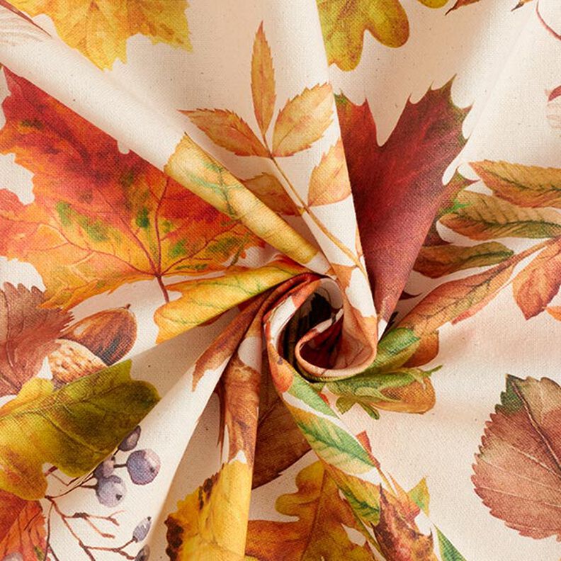 Tissu de décoration Semi-panama feuilles d'automne recyclé – nature,  image number 3