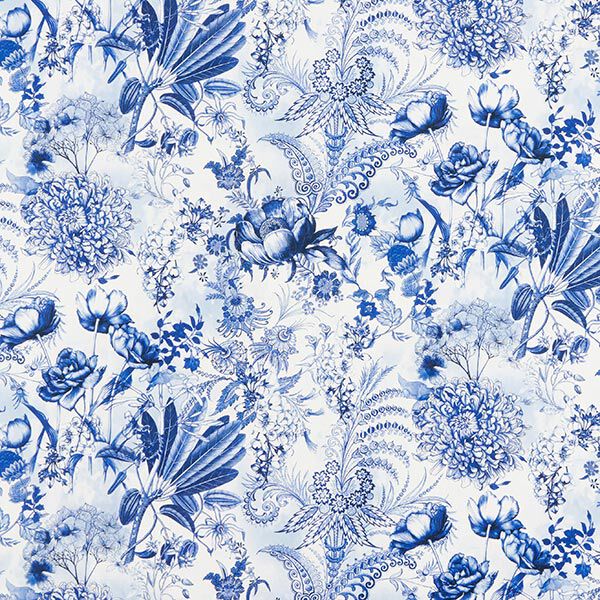 Tissu de décoration Canvas fleurs opulentes 280 cm – bleu roi/blanc,  image number 1