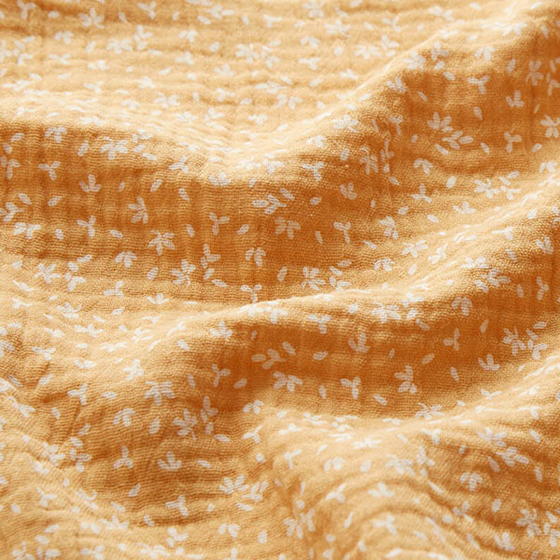 Tissu double gaze de coton Pétales de fleurs – or ancien, image number 2