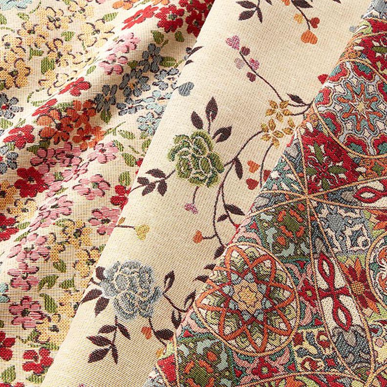 Tissu de décoration Gobelin Décorations entrelacées – beige clair/carmin,  image number 5