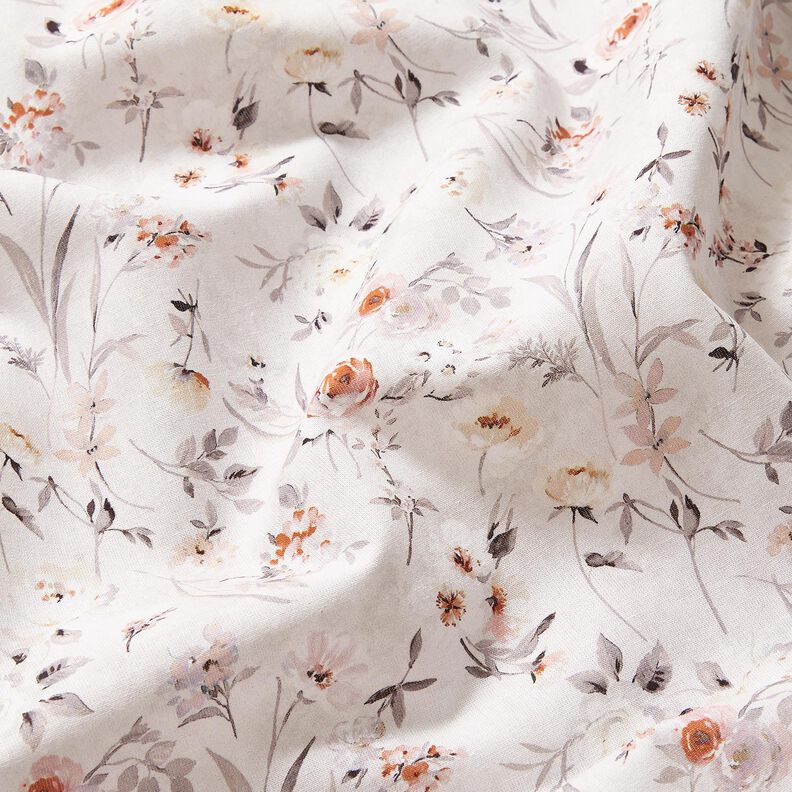 Tissu en coton Popeline branches de fleurs discrètes – argent/beige clair, image number 2