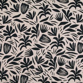 Tissu de décoration Gobelin Plantes abstraites – beige clair/noir, 