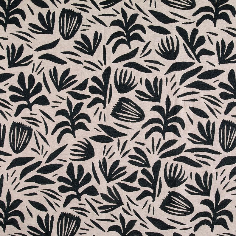 Tissu de décoration Gobelin Plantes abstraites – beige clair/noir, image number 1