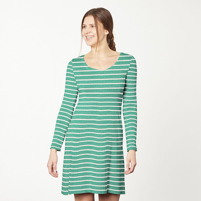 Jersey viscose Rayures horizontales – vert émeraude/blanc,  image number 5