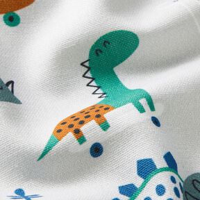 Tissu de décoration Semi-panama Dinos patineurs – argent/menthe poivrée, 