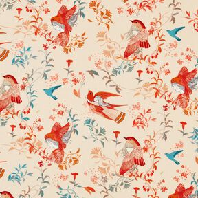 Tissu viscose LENZING™ ECOVERO™ Oiseaux et Fées | Katia Fabrics – crème/rouge feu, 