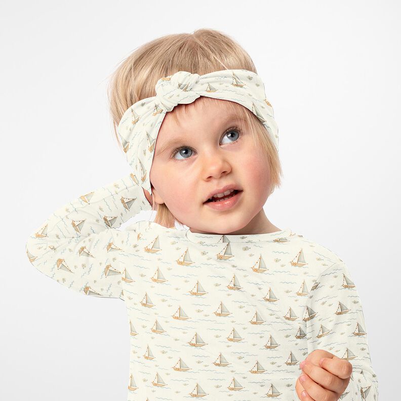 Jersey coton Voiliers et poissons Impression numérique – écru, image number 6