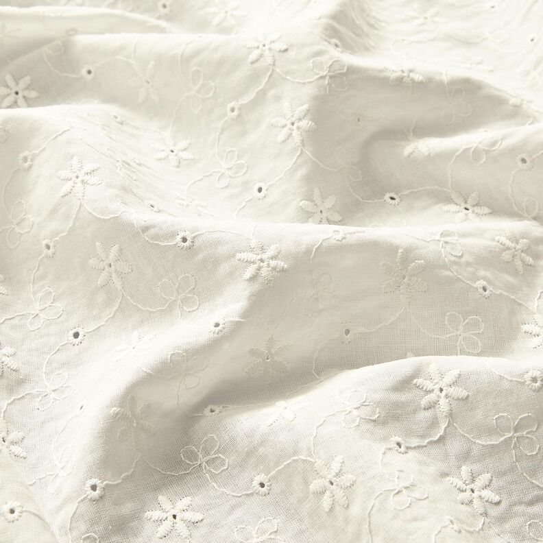 Batiste de coton Dentelle brodée Vrilles de fleurs – écru, image number 3