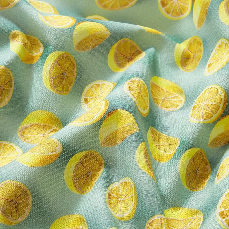 Tissu en coton Popeline citrons frais – eucalyptus/jaune citron,  image number 2