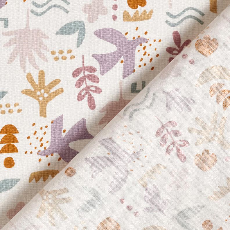 Tissu en coton Cretonne oiseaux abstraits – écru/violet pastel,  image number 4