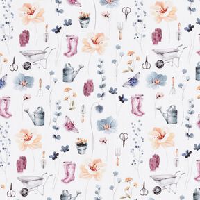 Tissu en coton Popeline Jardinage – blanc/gris bleu, 