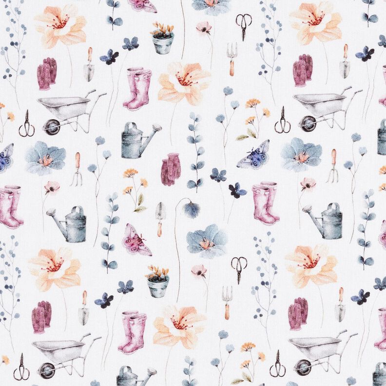 Tissu en coton Popeline Jardinage – blanc/gris bleu,  image number 1