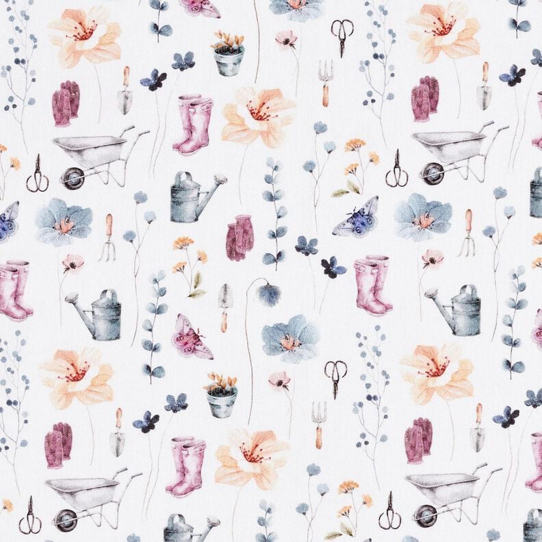 Tissu en coton Popeline Jardinage – blanc/gris bleu, image number 1