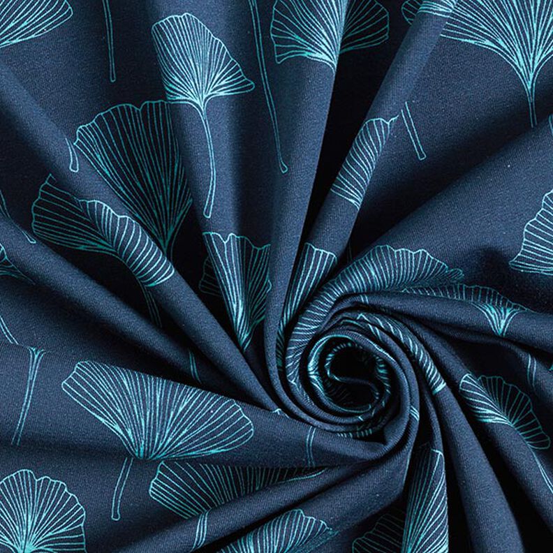 Jersey coton Feuilles de ginkgo – bleu marine,  image number 3