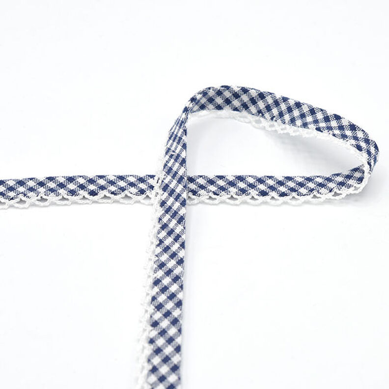 Biais Vichy à carreaux avec bordure au crochet [20 mm] – bleu marine,  image number 2