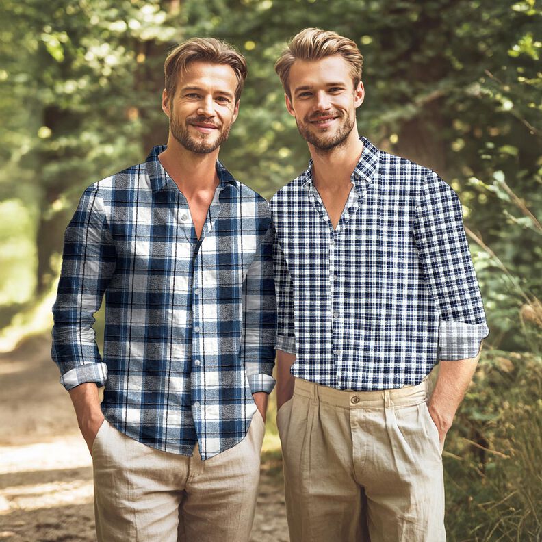 Flanelle coton petit carreaux – bleu marine/écru, image number 4