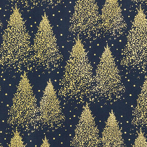 Tissu en coton Popeline Sapins avec poussière d’or – bleu nuit/or, 