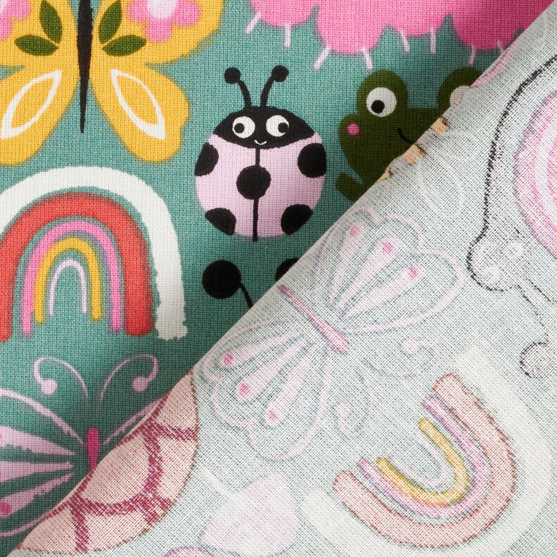 Tissu en coton Cretonne Papillons et abeilles – eucalyptus/rose,  image number 4