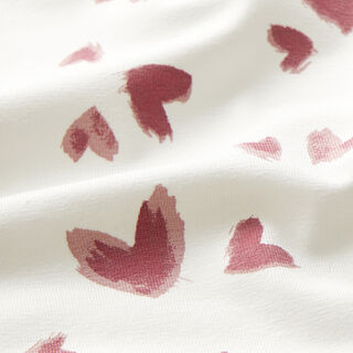 Jersey coton Cœurs peints – écru/vieux rose foncé, 