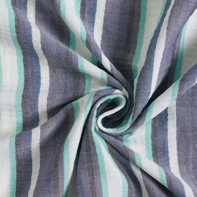 Tissu double gaze de coton Rayures teintées dans la masse – indigo/bleu glacier,  image number 4