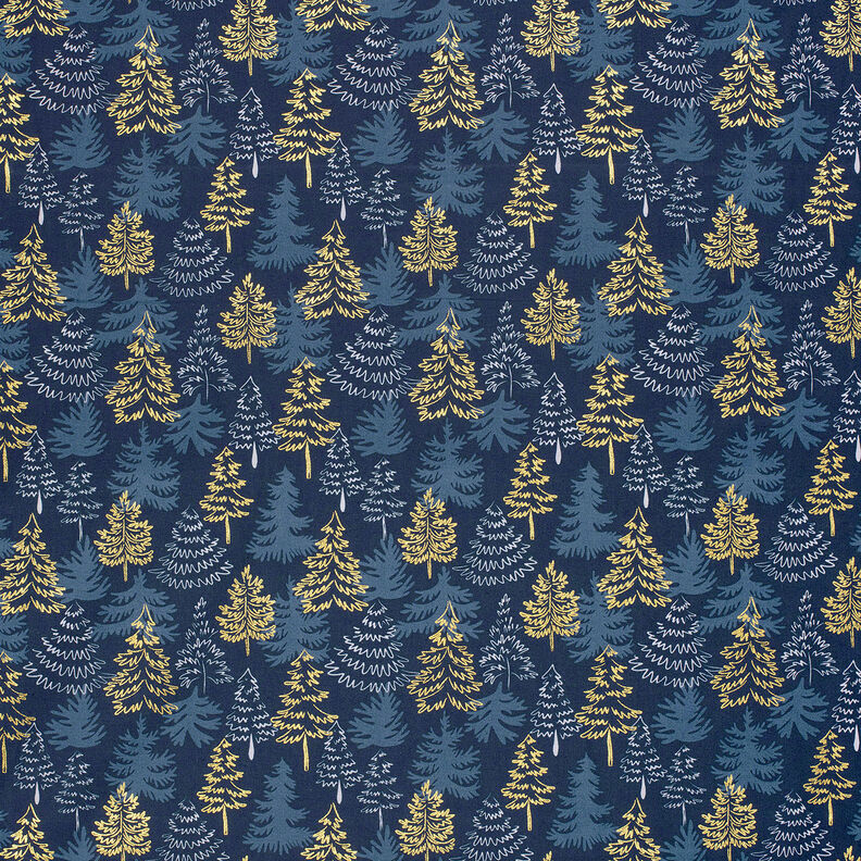 Tissu en coton Popeline Sapins délicats – bleu nuit/or, image number 6