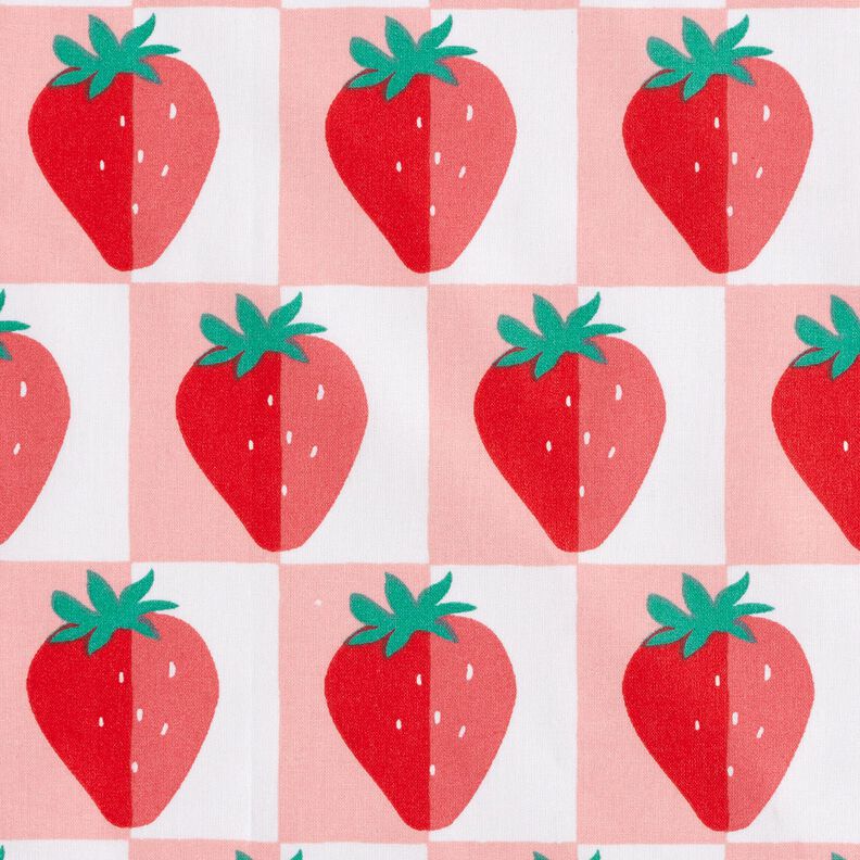 Coton enduit Carreaux avec fraises – rosé/rouge,  image number 1