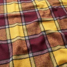 Tissu pour manteau tissu gratté à carreaux – rouge bordeaux/jaune curry, 