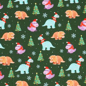French Terry Sweat d’été Bébé dinosaure dans l'esprit de Noël | Glitzerpüppi – vert foncé/chili, 