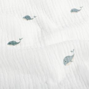 Tissu double gaze de coton Petites baleines – ivoire/gris bleu, 