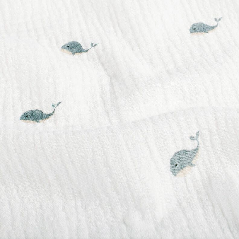 Tissu double gaze de coton Petites baleines – ivoire/gris bleu,  image number 2