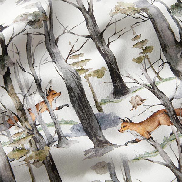 Popeline coton Renard dans la forêt Impression numérique – blanc,  image number 2