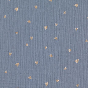 Tissu double gaze de coton Cœurs Imprimé feuille | by Poppy gris bleu/or métallisé, 