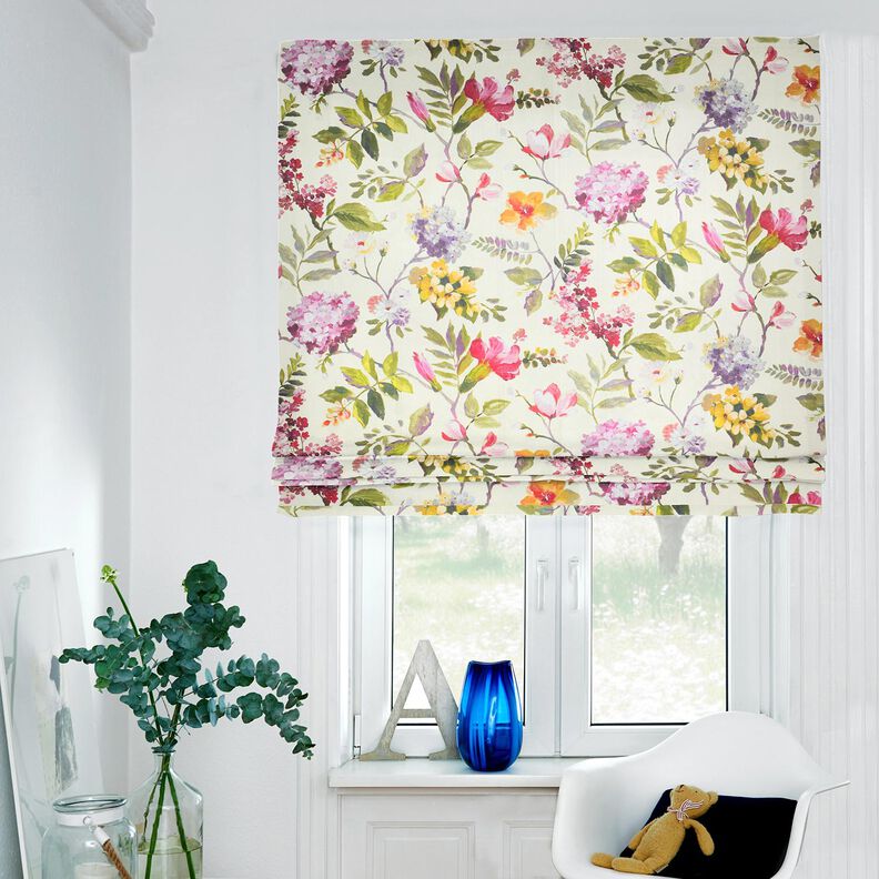 Tissu de décoration Canvas Hortensias – crème/myrtille, image number 7