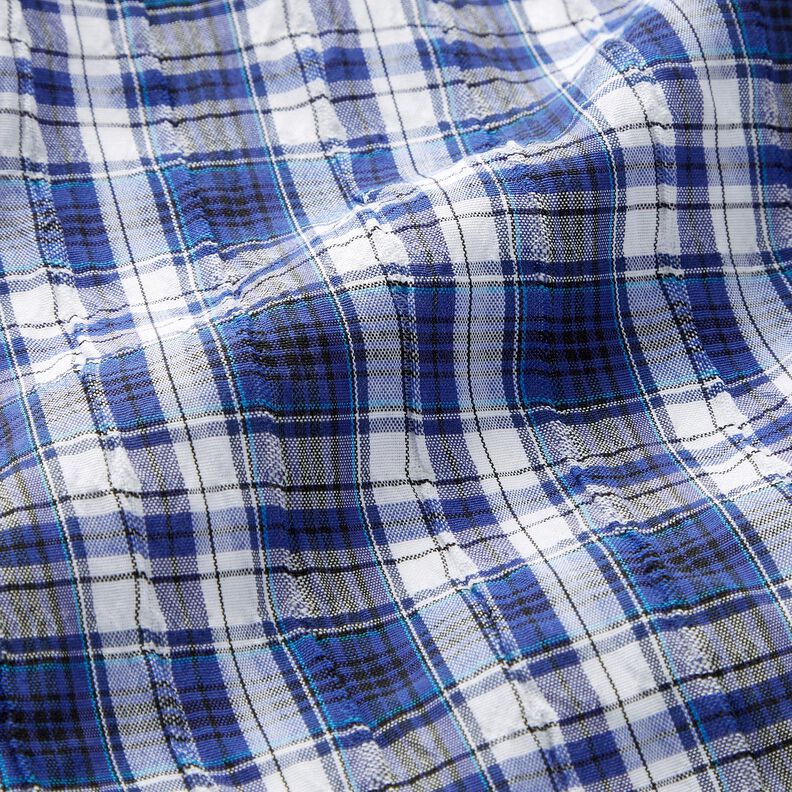 Tissu de coton Carreaux écossais froissé – bleu roi/blanc, image number 2