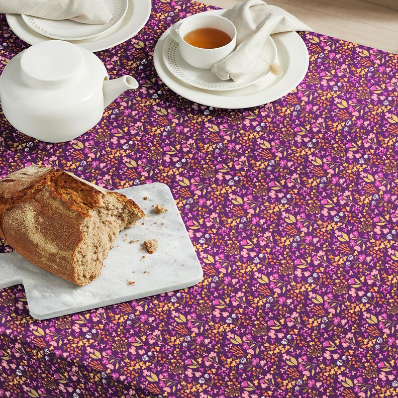 Tissu en coton Cretonne fleurs des champs – aubergine/rose, image number 5