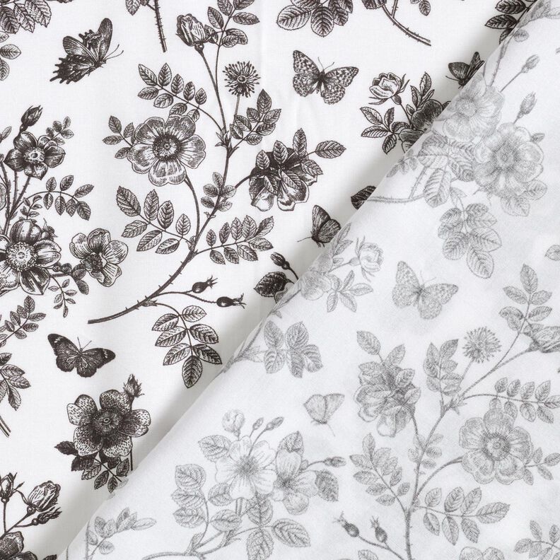 Tissu viscose Fleurs et papillons – blanc/noir,  image number 4