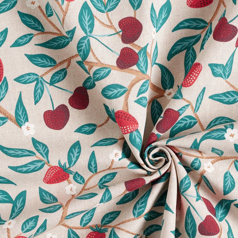 Tissu de décoration Semi-panama Jolis fruits – nature/pétrole,  image number 3