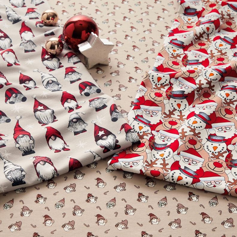 French Terry Sweat d’été Lutins de Noël – taupe clair, image number 5