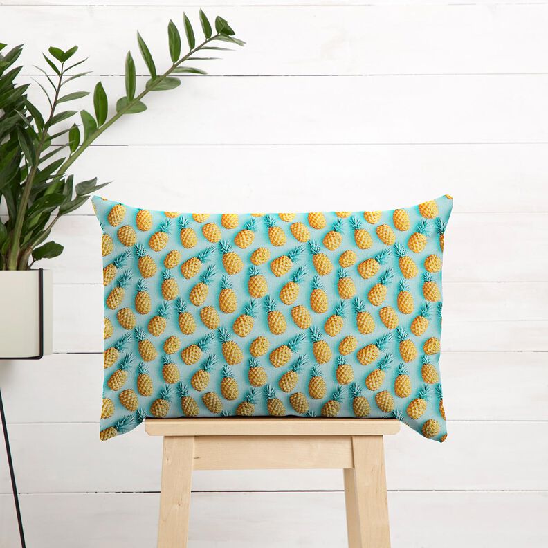 Tissu en coton Popeline ananas – bleu aqua/jaune, image number 6