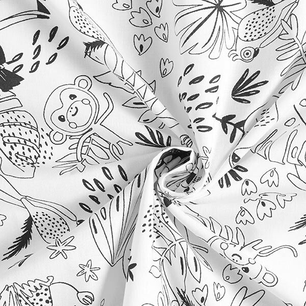 Popeline coton Tissu à colorier perroquets – blanc/noir,  image number 3