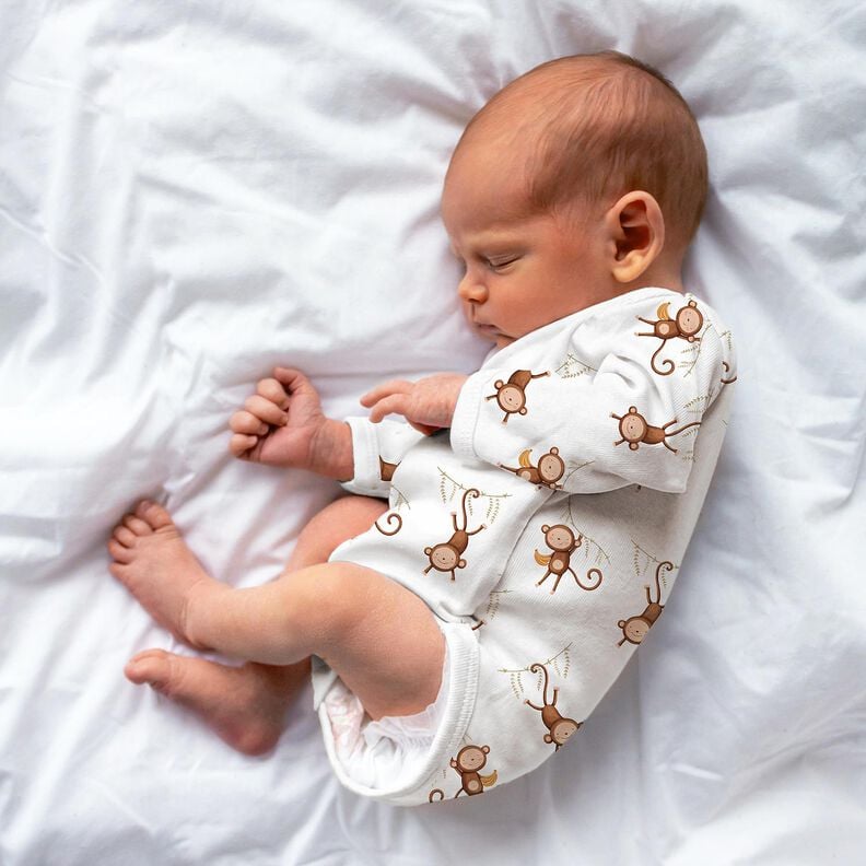 GOTS Jersey coton singes dans la jungle Impression numérique | Poppy Fabrics – blanc/marron foncé, image number 4