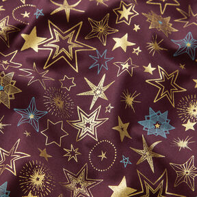Tissu en coton Popeline Grandes étoiles – merlot/or, 