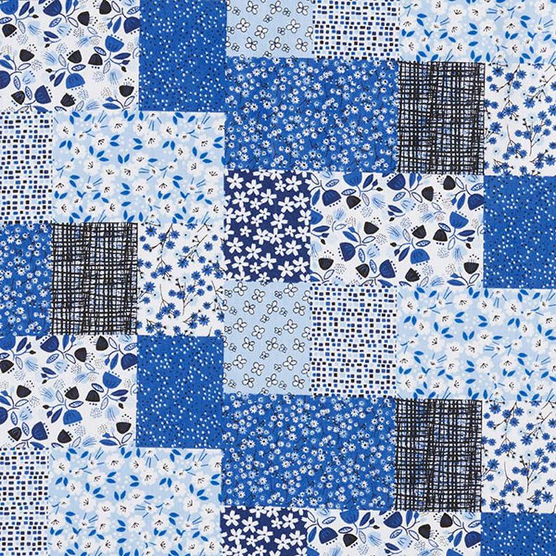 Tissu en coton Cretonne look patchwork – blanc/bleu,  image number 1