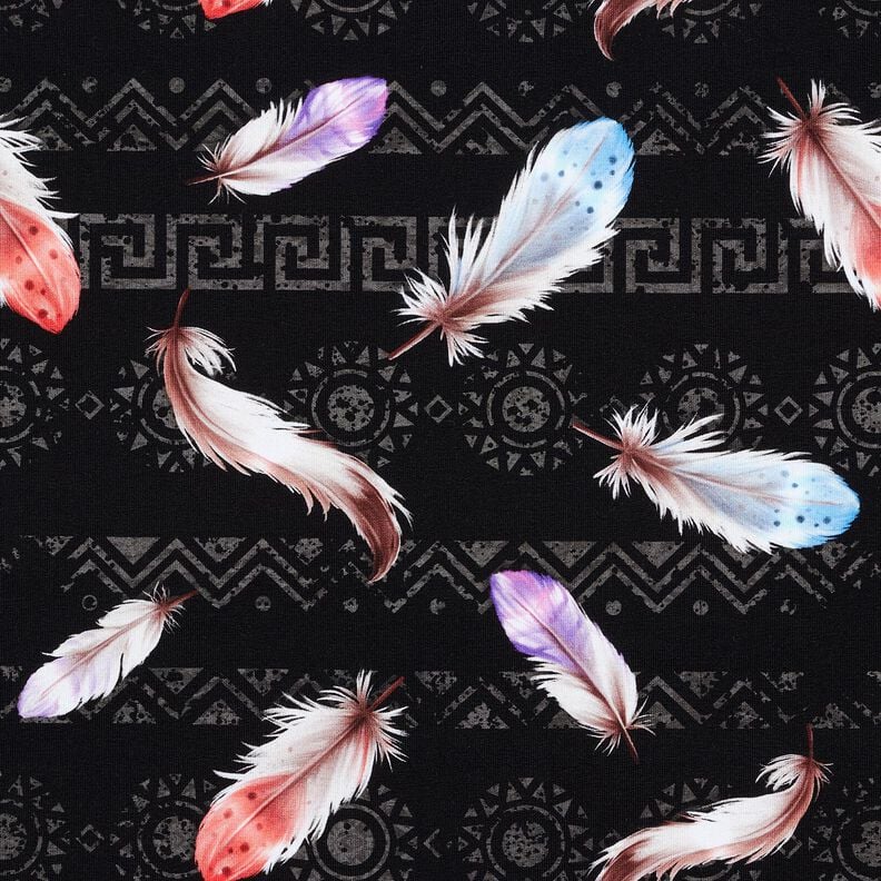 French Terry Plumes bohèmes | Glitzerpüppi  – noir/homard,  image number 1